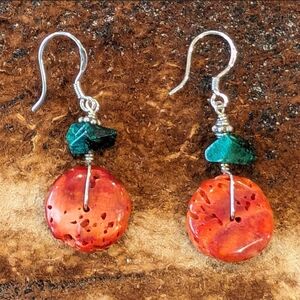 Orange Spiny Oyster Turquoise Sterling Silver OAK HM Earrings New